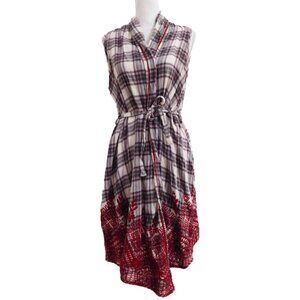 Johnny Was Plaid & Embroidered Sleeveless Wrap Dress Vest Duster